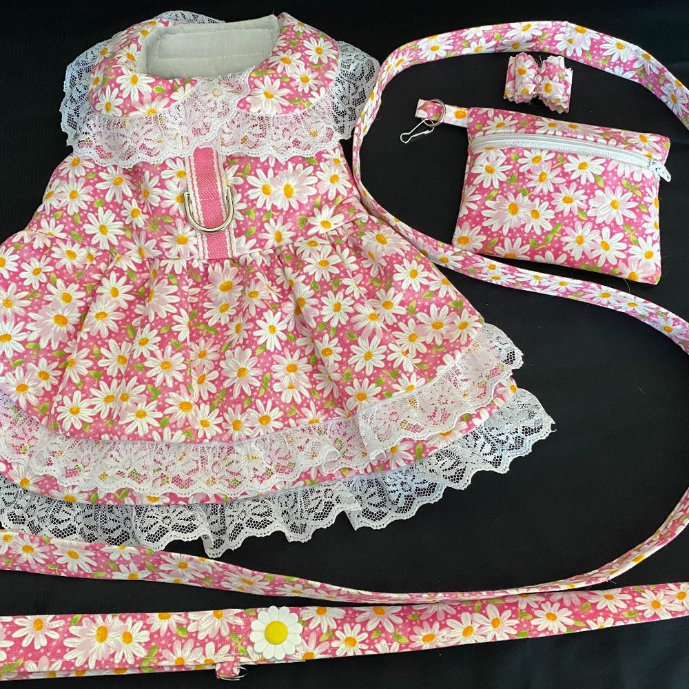 New Small Dog dress with matching leash, coin purse and FREE BOW-handmade